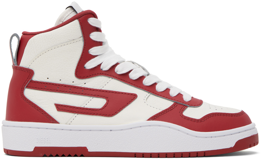 Shop Diesel White & Red S-ukiyo V2 Mid Sneakers In H9798