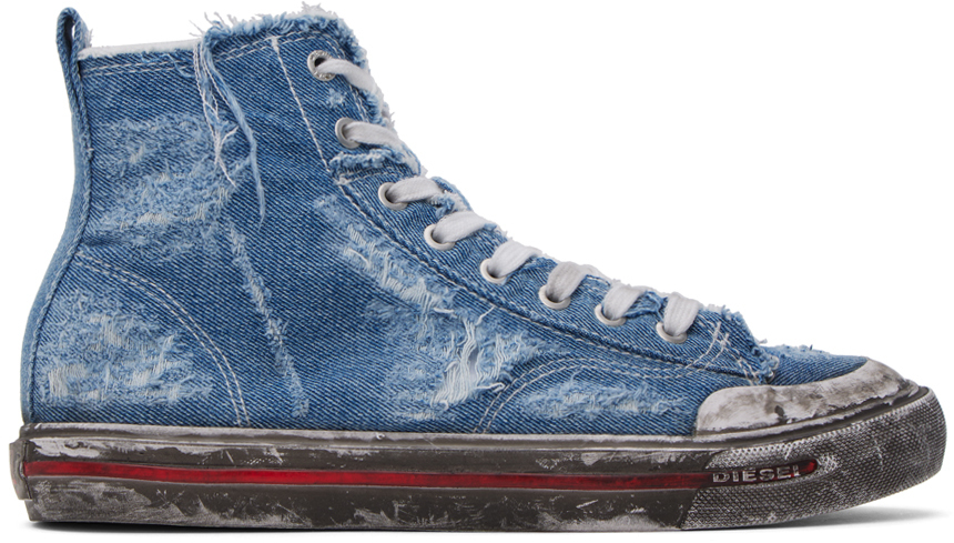 Diesel Distressed-effect Denim Sneakers In Blue
