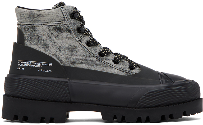 Shop Diesel Gray & Black D-hiko Bt X Boots In H9834