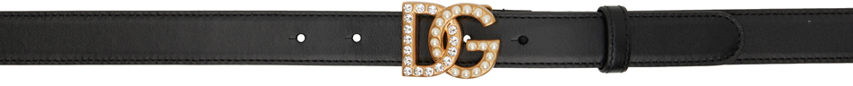 Dolce&Gabbana: Black Bejeweled 'DG' Belt | SSENSE Canada