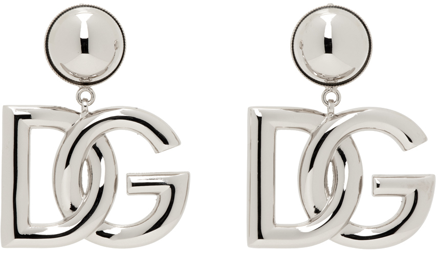 Dolce & Gabbana: Silver 'DG' Logo Clip-On Earrings | SSENSE