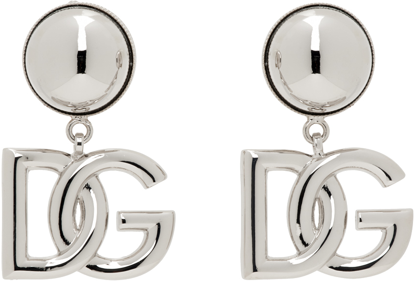 Dolce & Gabbana Silver 'DG' Logo Clip-On Earrings