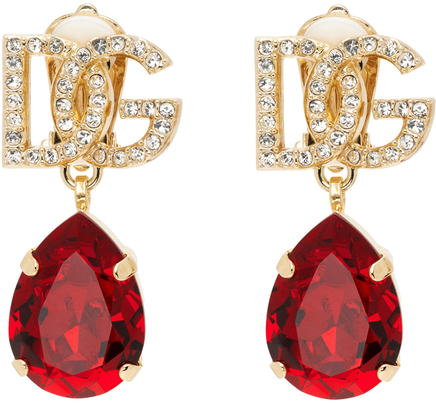 Dolce & Gabbana Gold & Red 'DG' Crystal Earrings
