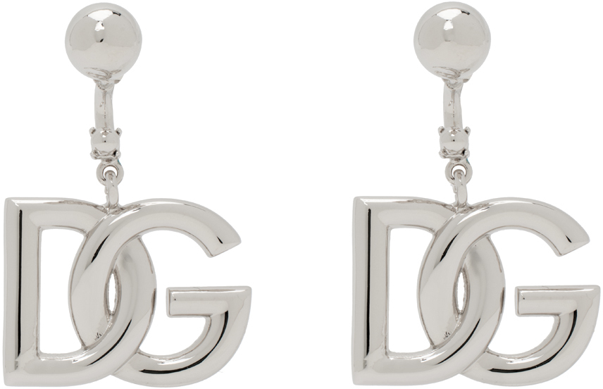 Silver 'DG' Drop Earrings