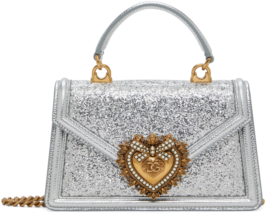 Dolce & Gabbana Devotion Bag In Rhinestone Chain In Gold Color Small