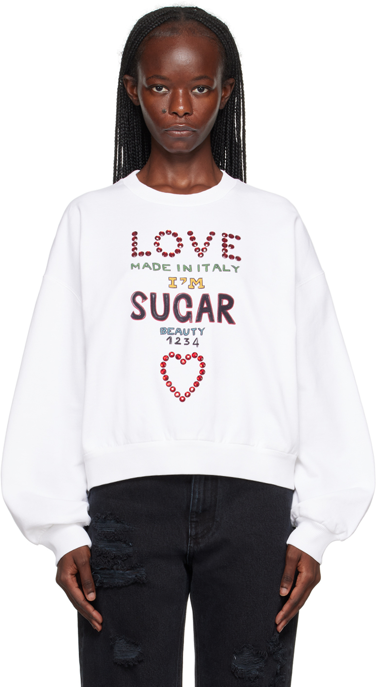 Shop Dolce & Gabbana White Crystal-cut Sweatshirt In Hw4uv Love Ottico