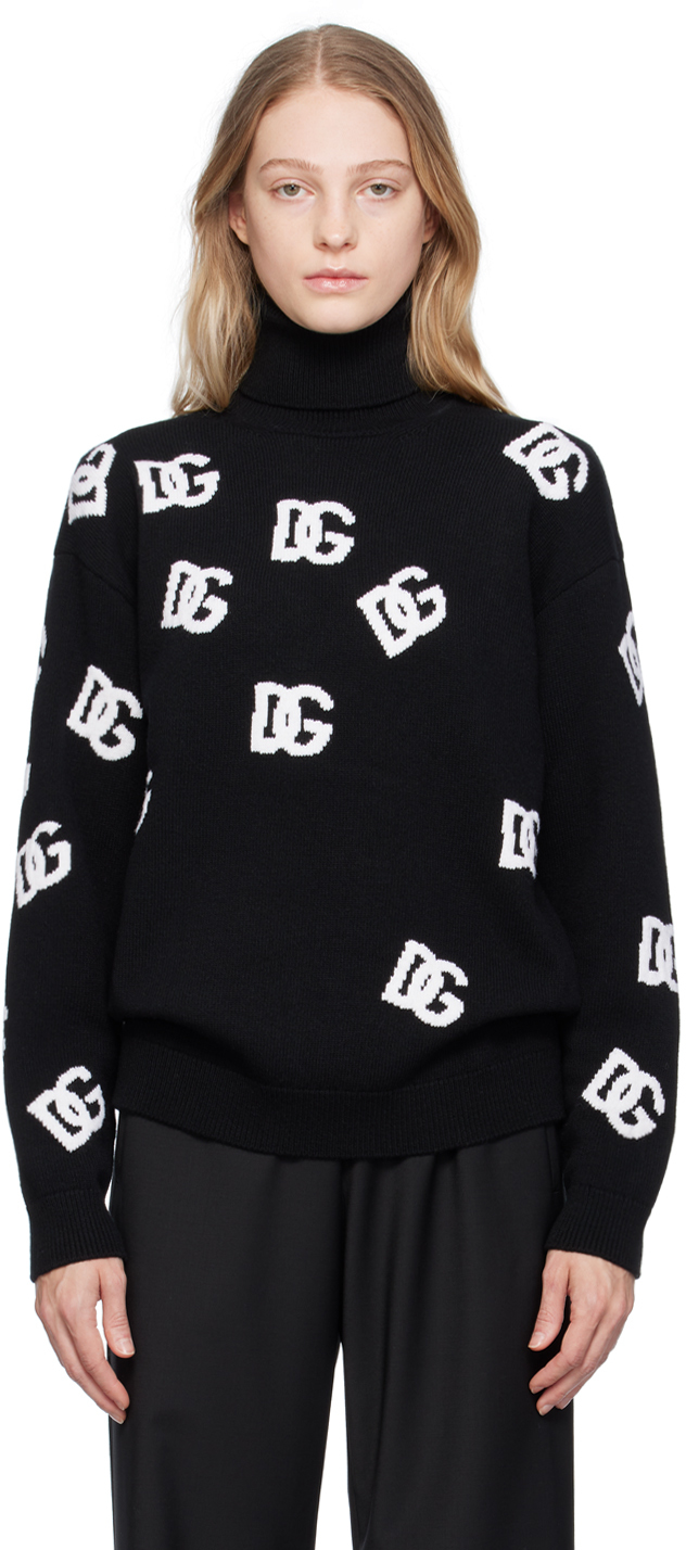 Logo Jacquard Velvet Sweater in Black - Dolce Gabbana