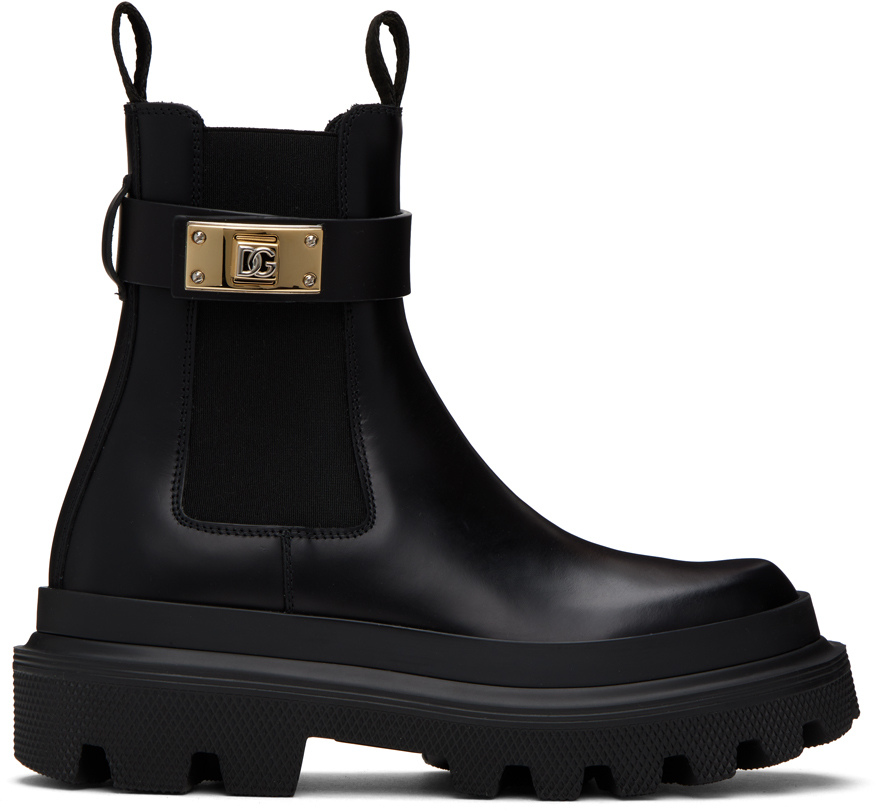 Dolce & Gabbana: Black Calfskin Chelsea Boots | SSENSE Canada