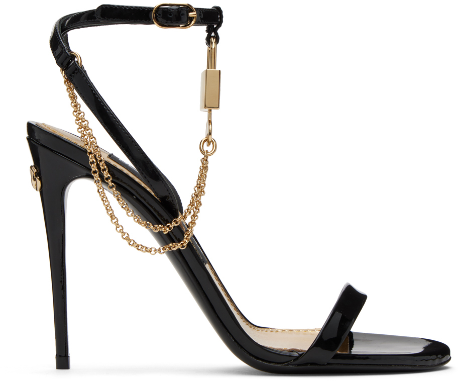 Dolce & Gabbana: Black & Gold Padlock Heeled Sandals | SSENSE