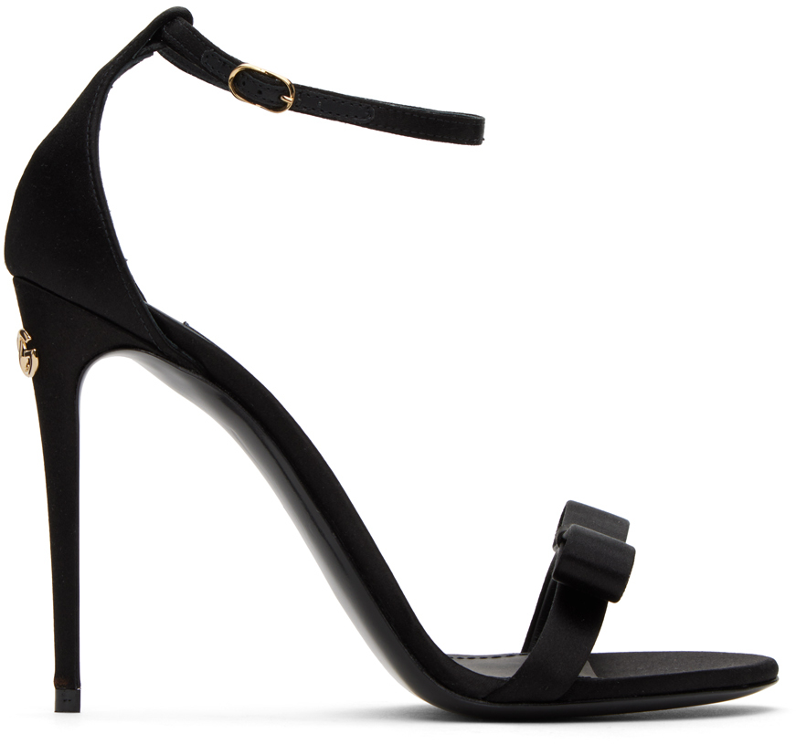 Dolce&Gabbana: Black Satin Bow Heeled Sandals | SSENSE