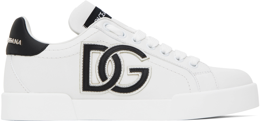 Dolce & Gabbana White And Black Leather Portofino Sneakers