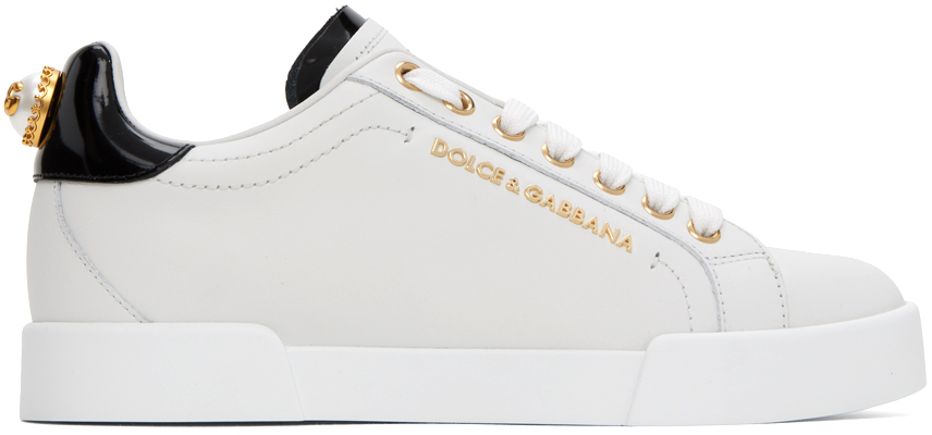 White Nappa Calfskin Portofino Lettering Sneakers