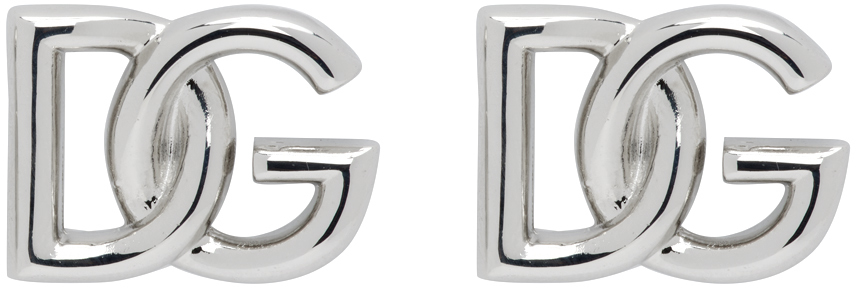 Dolce & Gabbana: Silver 'DG' Cuff Links | SSENSE