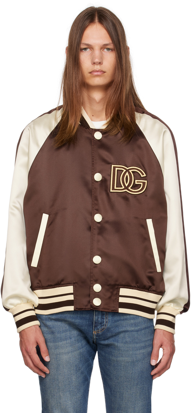 Dolce & Gabbana Logo-patch Colour-block Bomber Jacket In Brown