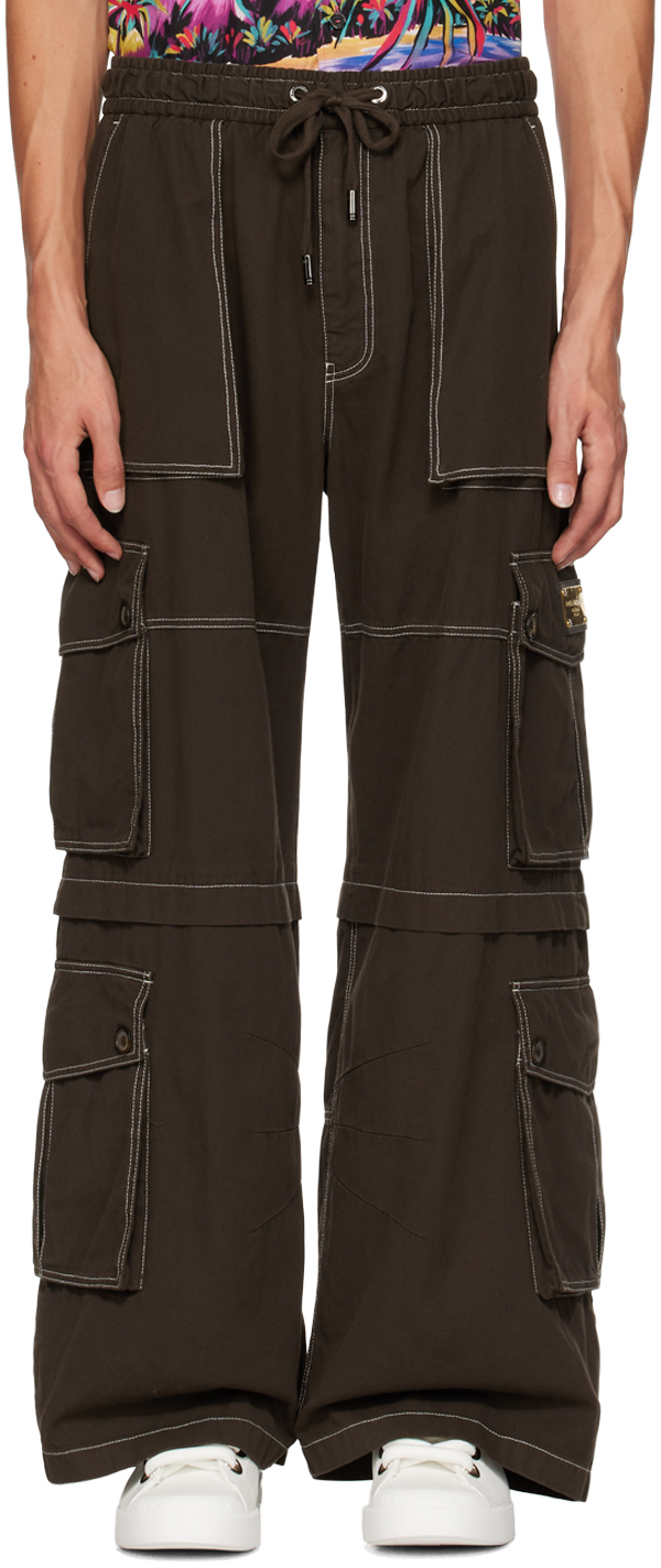 Dolce & Gabbana Multi-pocket Cotton Cargo Jogging Pants In Brown