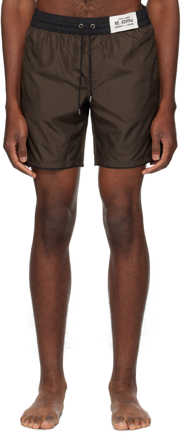 Dolce & Gabbana Brown Patch Swim Shorts In 8b336 Moro/nero