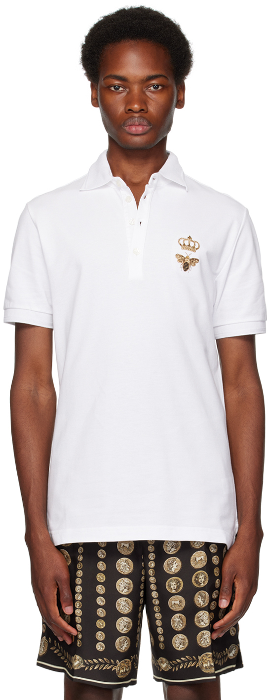 Dolce & Gabbana White Embroidered Polo In W0800 Optical White