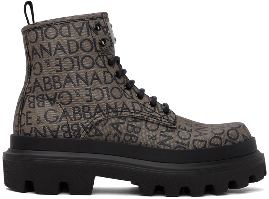 Brown & Black Logo Boots by Dolce&Gabbana on Sale