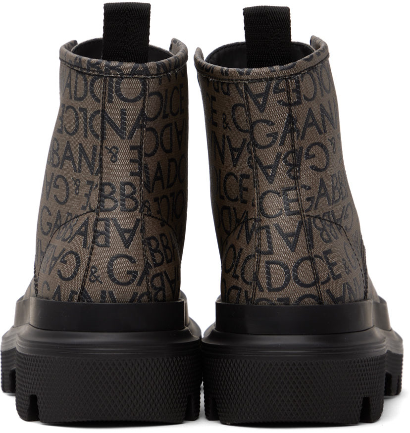 Dolce & Gabbana Logo-jacquard Ankle Boots In 89875 Marrone/nero