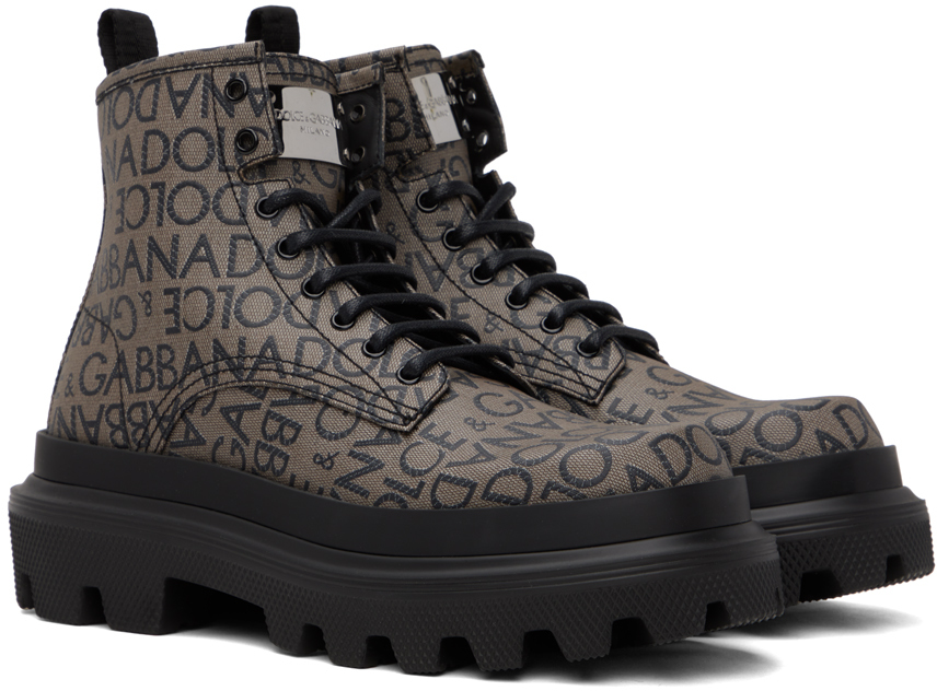 Dolce & Gabbana Logo-jacquard Ankle Boots In 89875 Marrone/nero