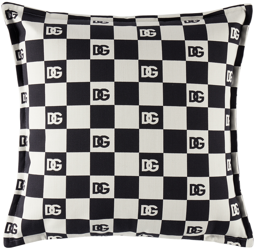Dolce & Gabbana Black & White Checkered Dg Logo Cushion