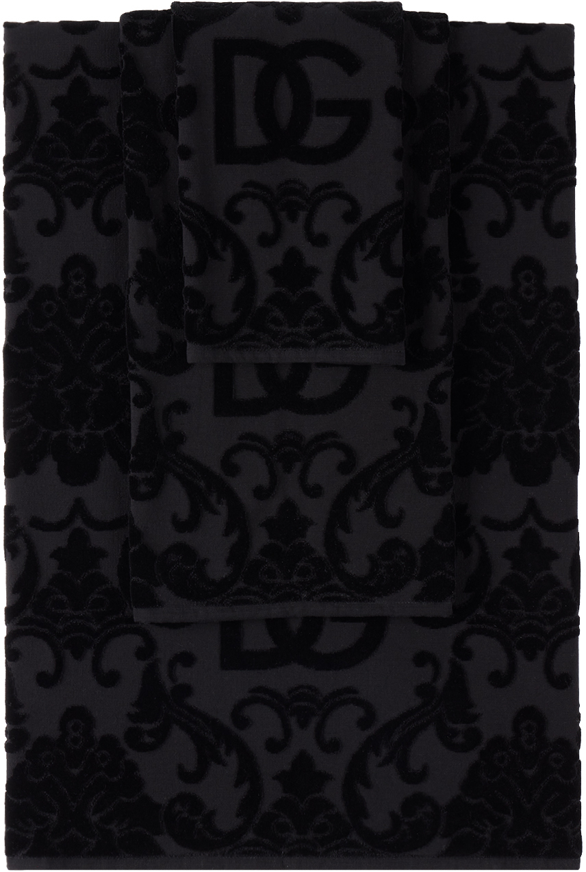 Dolce & Gabbana Black Dg Damask Towel Set, 5 Pcs