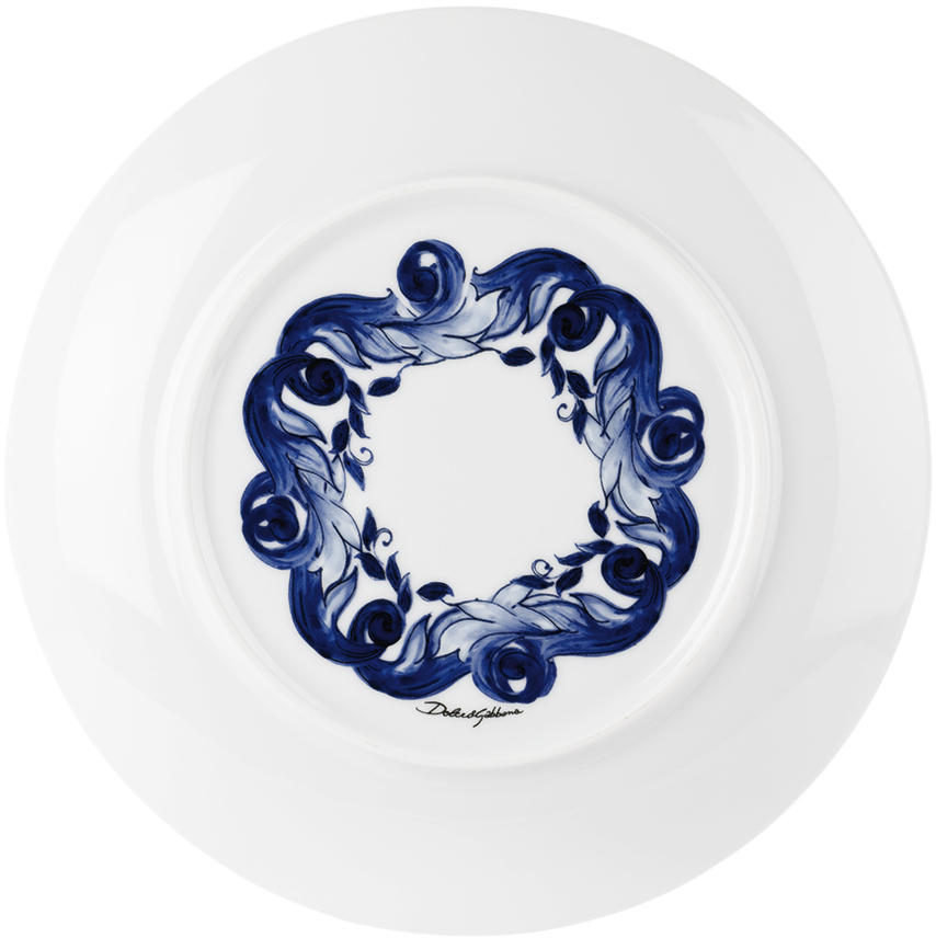 Dolce & Gabbana White & Navy Mediterraneo Dinner Plate Set In Fiore Piccolo