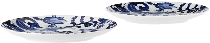Dolce & Gabbana White & Navy Mediterraneo Dinner Plate Set In Fiore Piccolo
