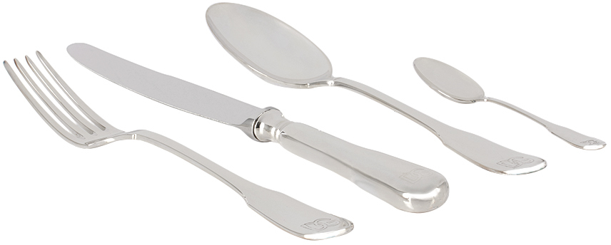 Dolce & Gabbana Silver Dg Logo Flatware Set, 4 Pcs In Dg Logo