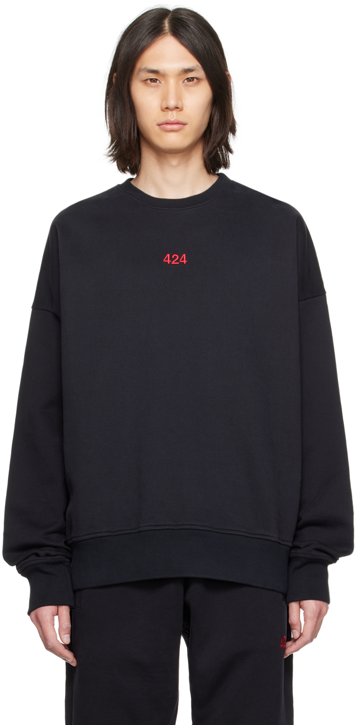 424 Black Embroidered Sweatshirt