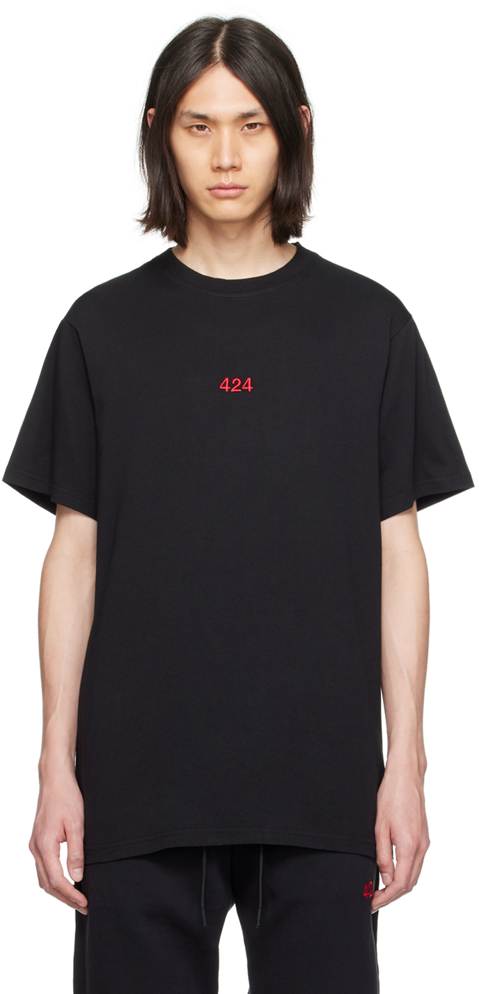 424: Black Embroidered T-Shirt | SSENSE