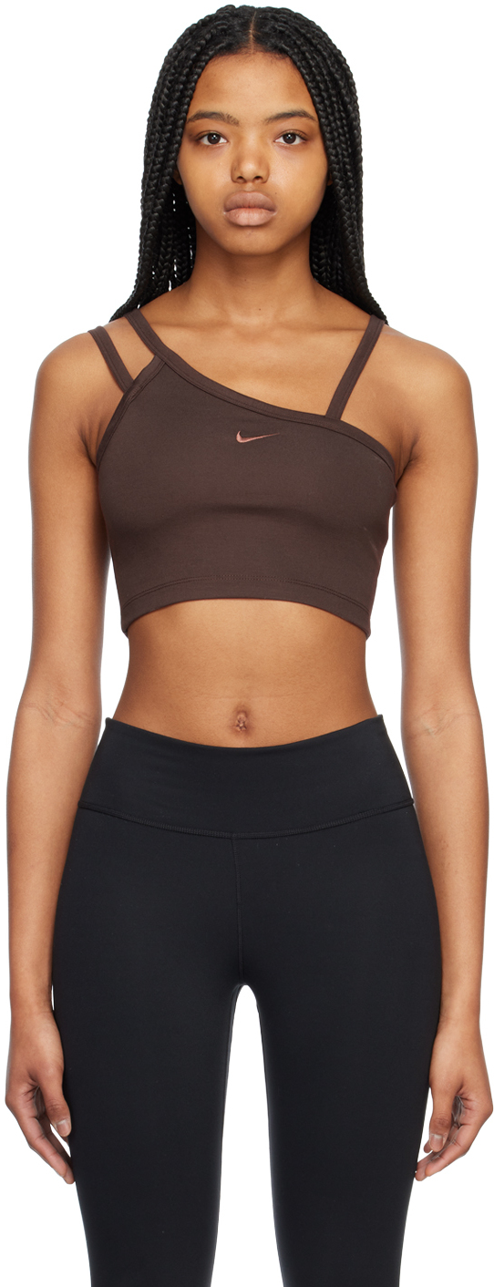 Nike Brown Asymmetric Camisole In Earth/plum Eclipse