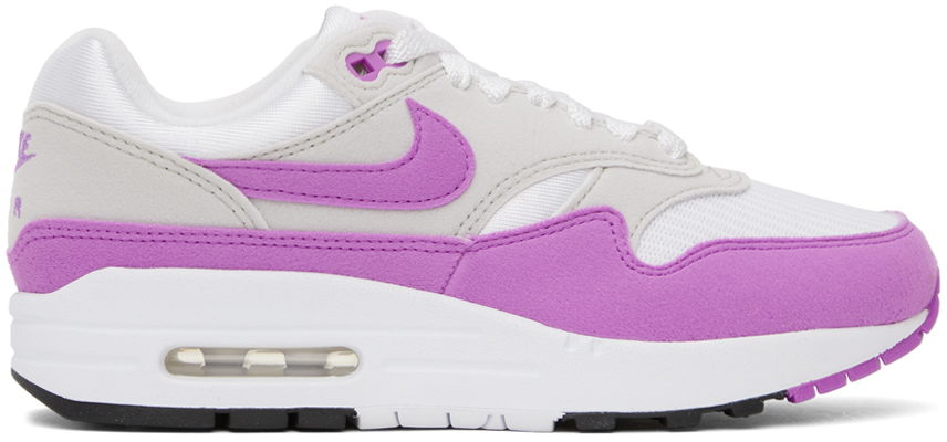 Shop Nike Gray Air Max 1 '87 Low Sneakers In Neutral Grey/fuchsia