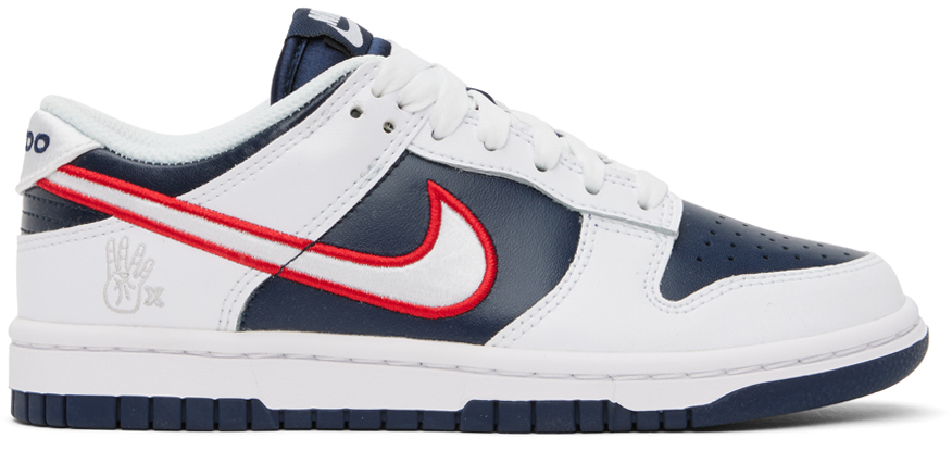 Shop Nike White Dunk Low Prm Sneakers In White/university Red