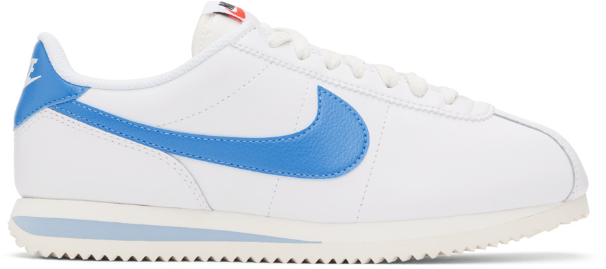 Nike White & Blue Cortez Sneakers In White/university Blu