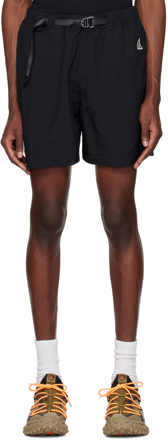 Nike Black Embroidered Shorts In 014 Black/dk Smoke G