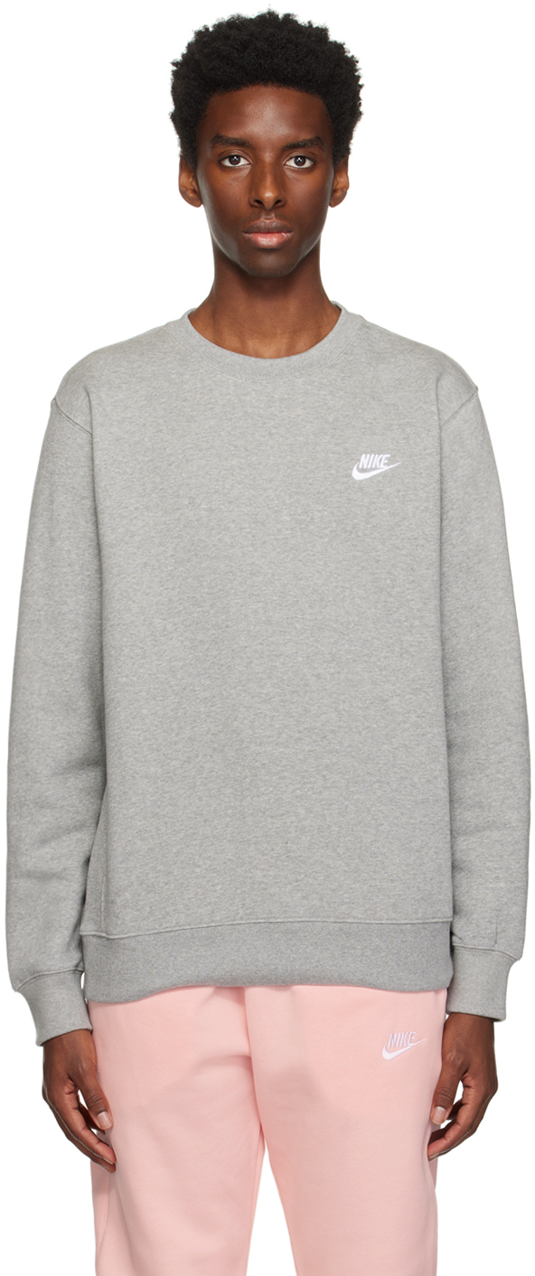 Shop Nike Gray Sportswear Club Sweatshirt In 063 Dk Grey Heather/