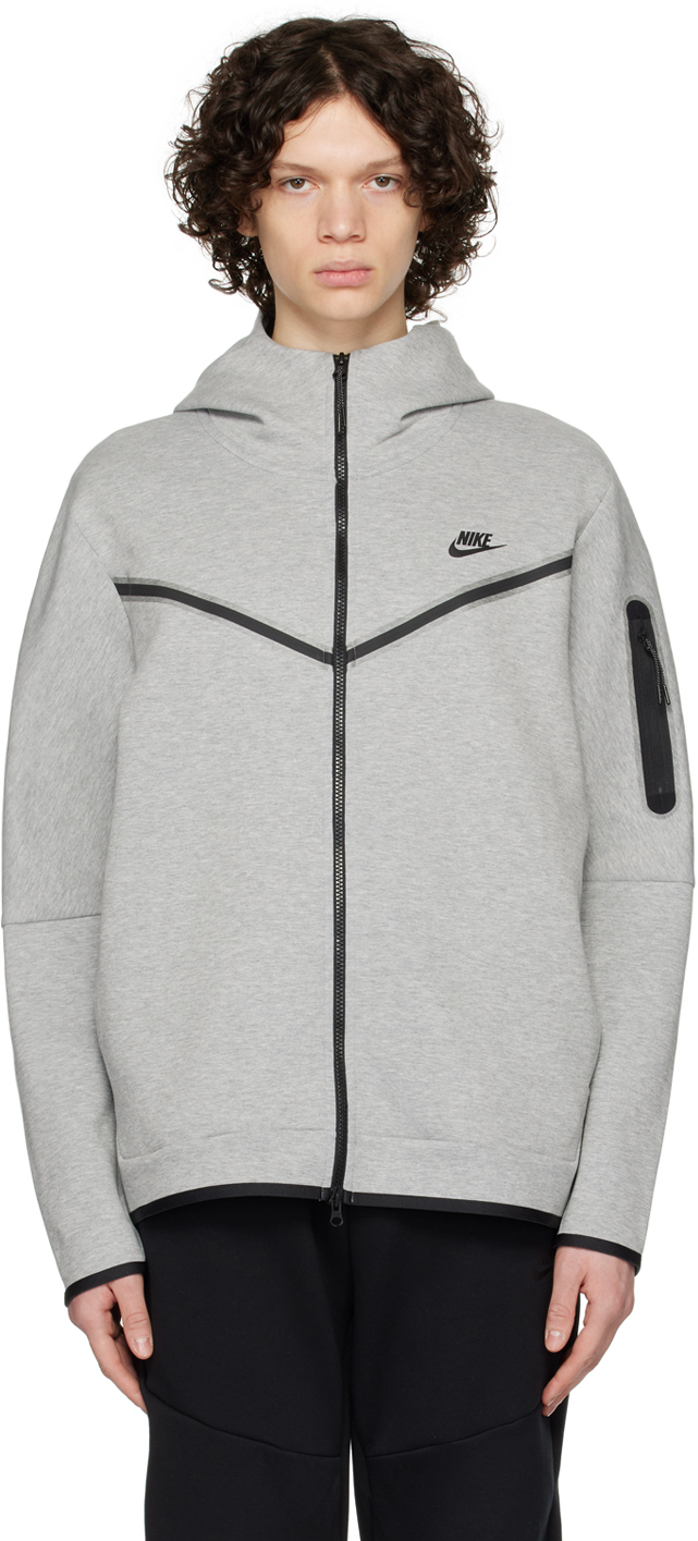 Shop Nike Gray Sportswear Tech Hoodie In 063 Dk Grey Heather
