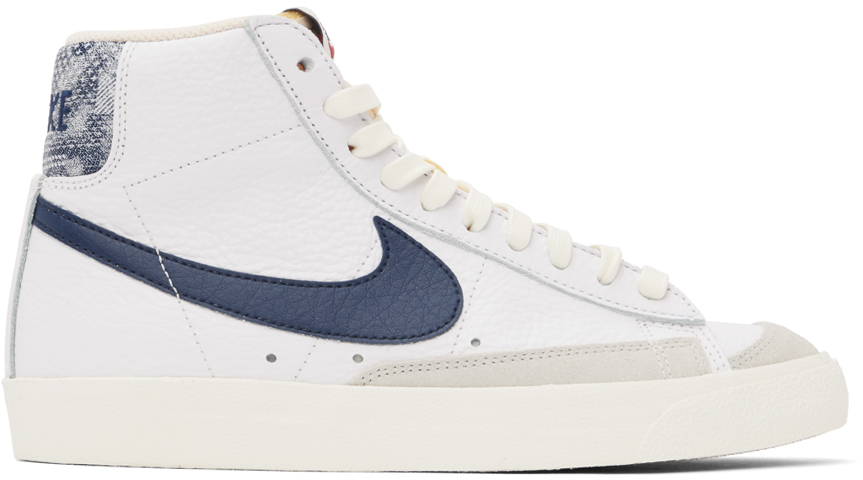 Nike White & Navy Blazer Mid '77 Sneakers In White/midnight Navy