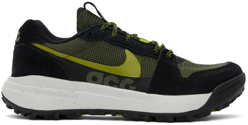 Shop Nike Black & Green Acg Lowcate Sneakers In Cargo Khaki/moss-bla