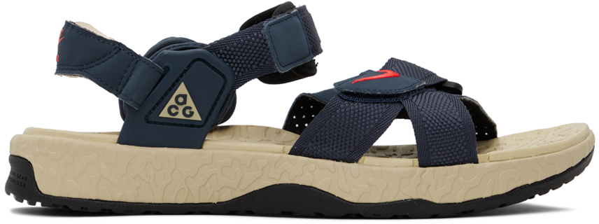 Shop Nike Navy Air Deschutz+ Sandals In Midnight Navy/lt Cri