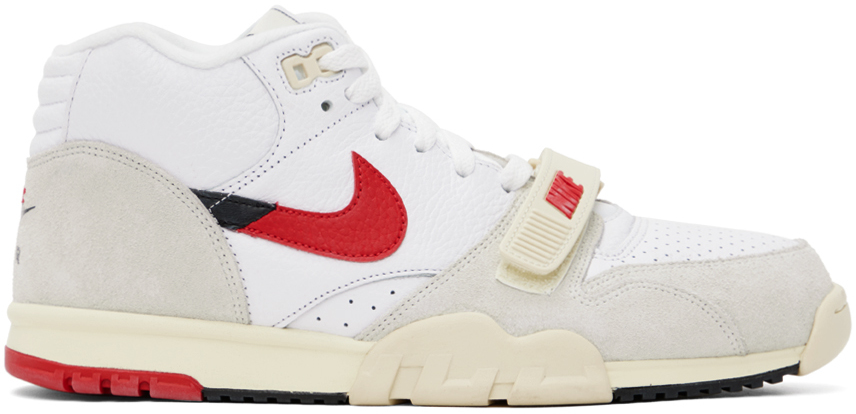Nike White & Gray Air Trainer 1 Sneakers In White/university Red