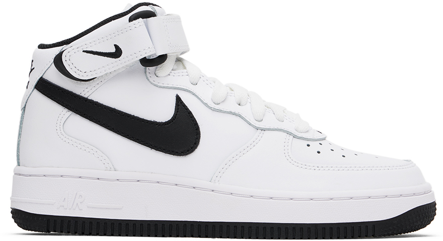 Shop Nike Kids White & Black Air Force 1 Mid Le Big Kids Sneakers In White/black-white