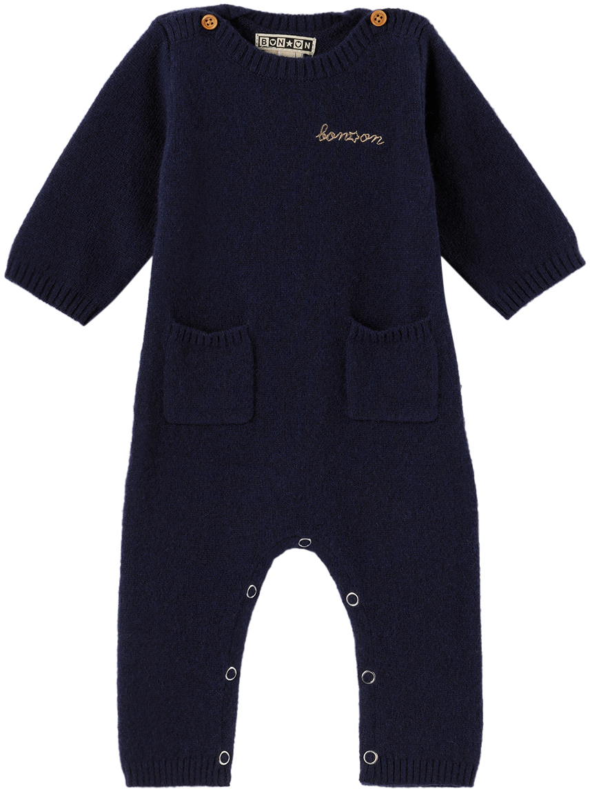 Bonton Baby Navy Embroidered Jumpsuit In Navy