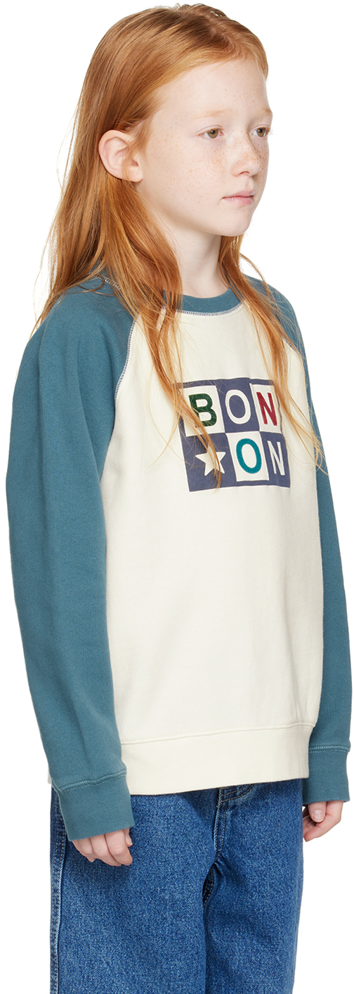 Bonton Kids Blue & Off-white Felted Sweater In Bleu Curieux