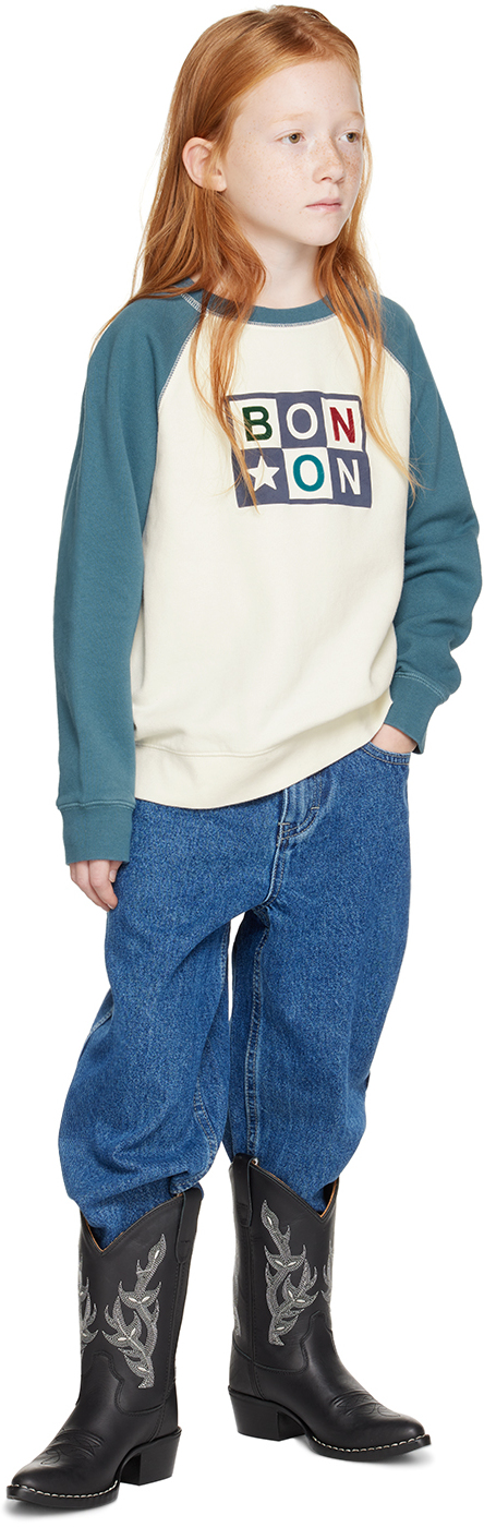 Bonton Kids Blue & Off-white Felted Sweater In Bleu Curieux