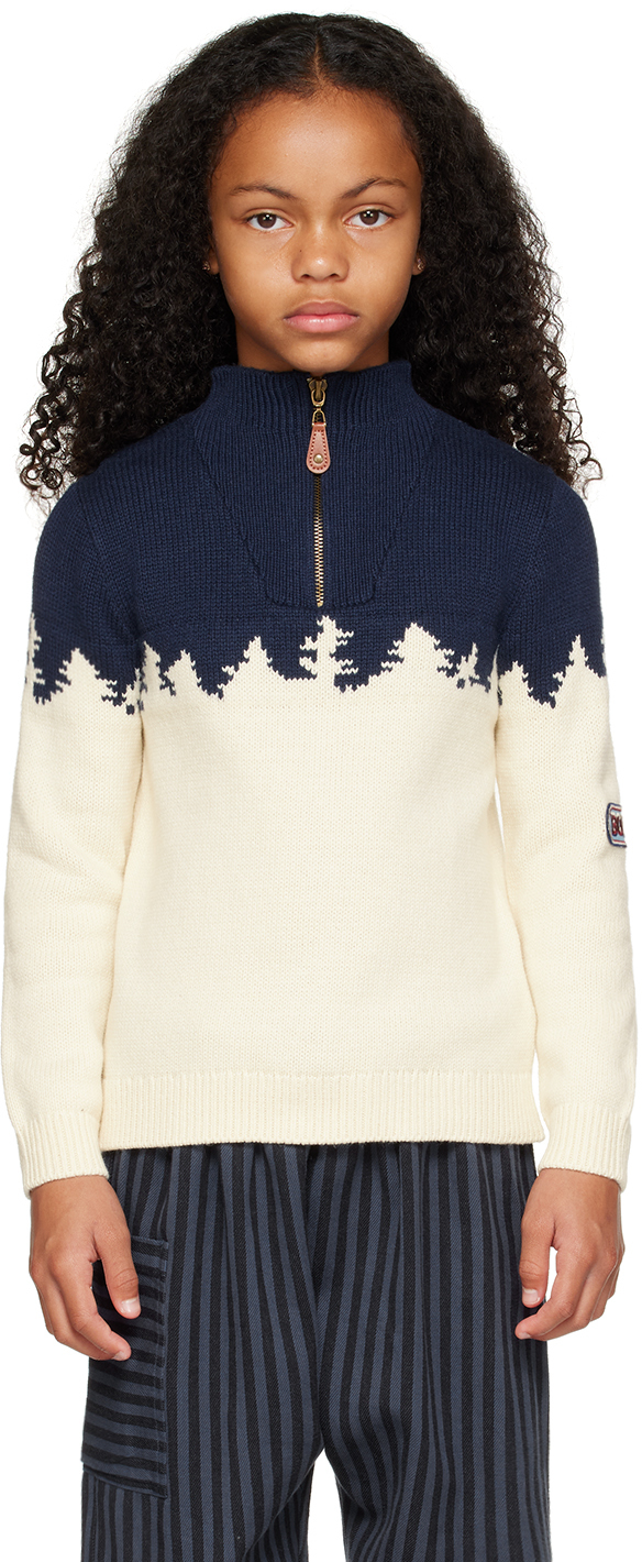 Bonton Kids Navy & Beige Sapin Sweater In Creme