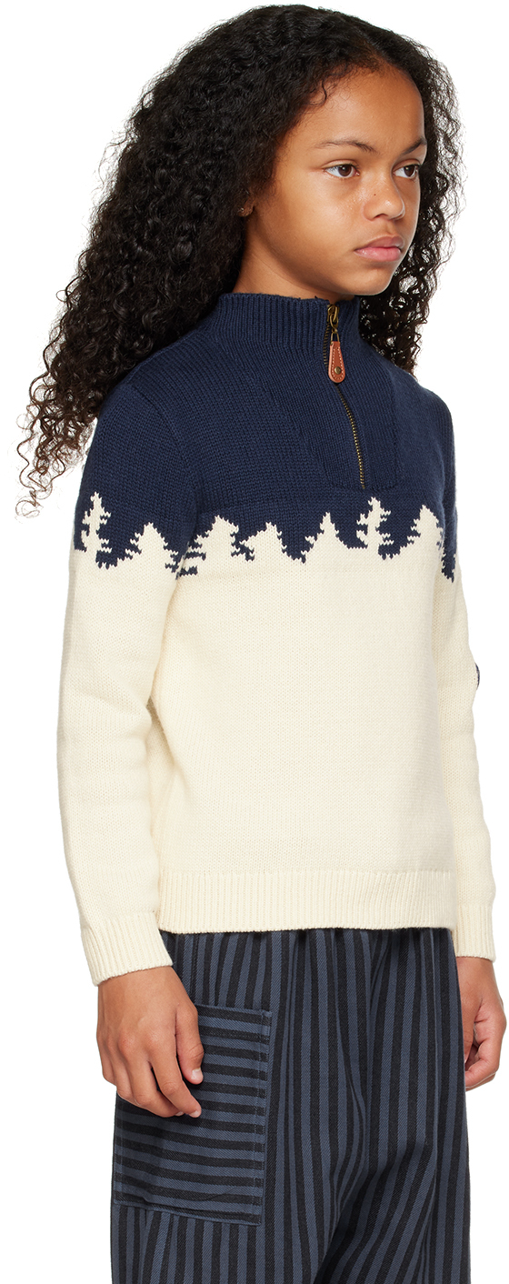 Shop Bonton Kids Navy & Beige Sapin Sweater In Creme