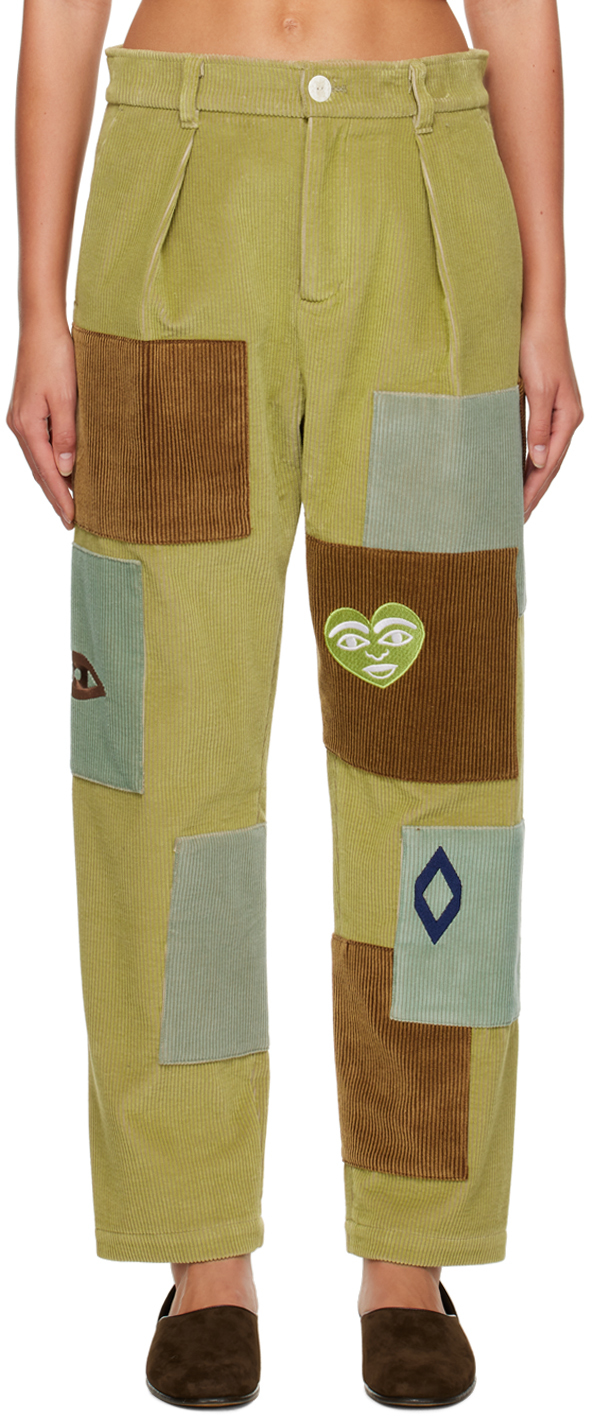 Green Patch Trousers by The Elder Statesman on Sale