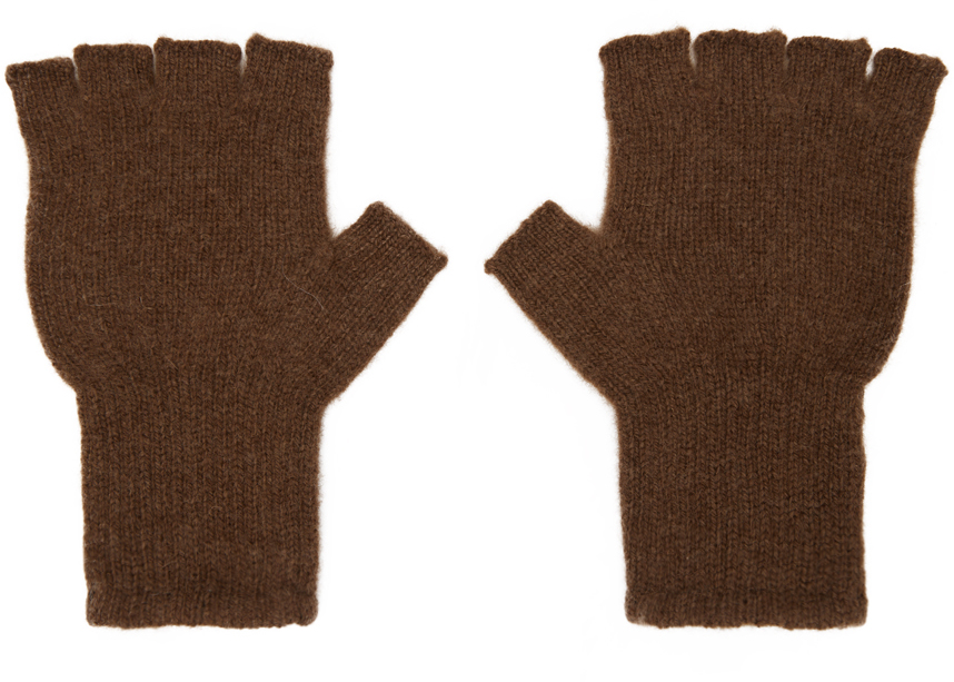 The Elder Statesman Brown Heavy Fingerless Gloves